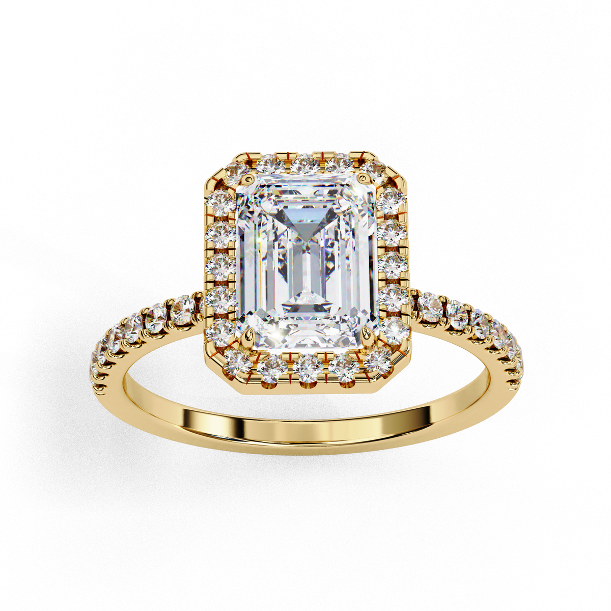 The Elysium Emerald-Cut High-Carat Halo Lab-Grown Diamond Ring White Gold