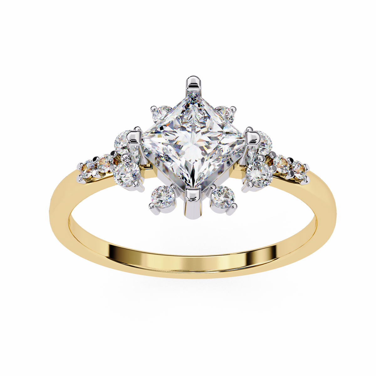 The Flora Princess-Cut Halo Engagement Lab-Grown Diamond Ring Yellow Gold