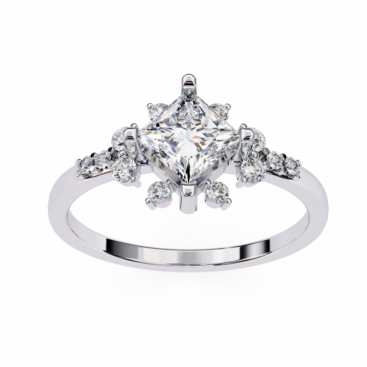 The Flora Princess-Cut Halo Engagement Lab-Grown Diamond Ring White Gold