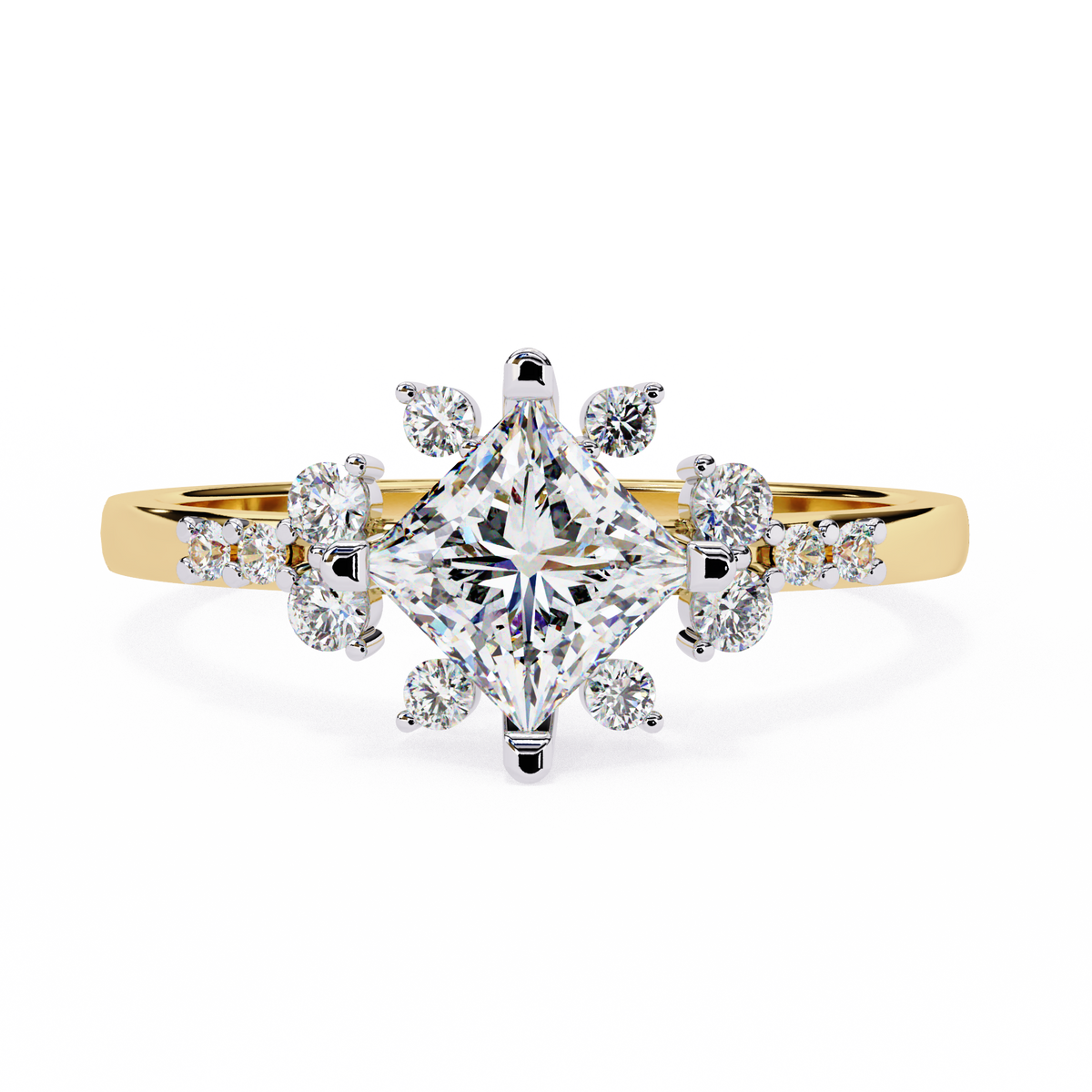 The Flora Princess-Cut Halo Engagement Lab-Grown Diamond Ring Yellow Gold