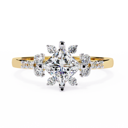 The Flora Princess-Cut Halo Engagement Lab-Grown Diamond Ring Yellow Gold