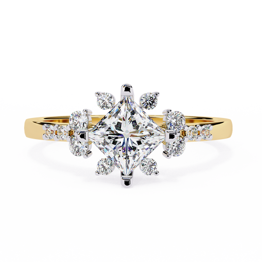 The Flora Princess-Cut Halo Engagement Lab-Grown Diamond Ring Yellow Gold