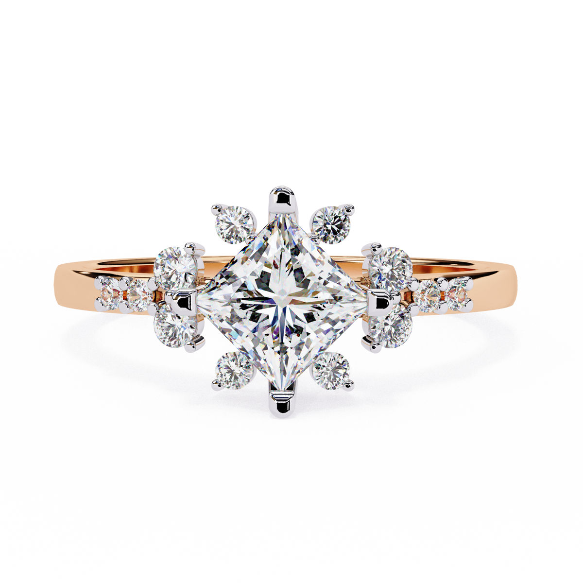 The Flora Princess-Cut Halo Engagement Lab-Grown Diamond Ring Rose Gold