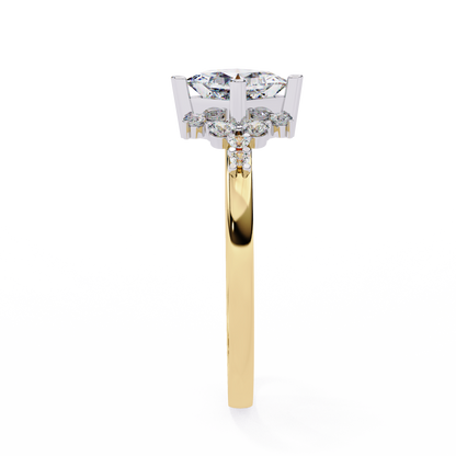 The Flora Princess-Cut Halo Engagement Lab-Grown Diamond Ring Yellow Gold