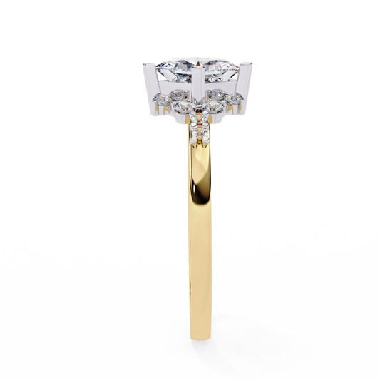 The Flora Princess-Cut Halo Engagement Lab-Grown Diamond Ring Yellow Gold